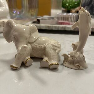 Lenox elephant & Lenox dolphin figurine set